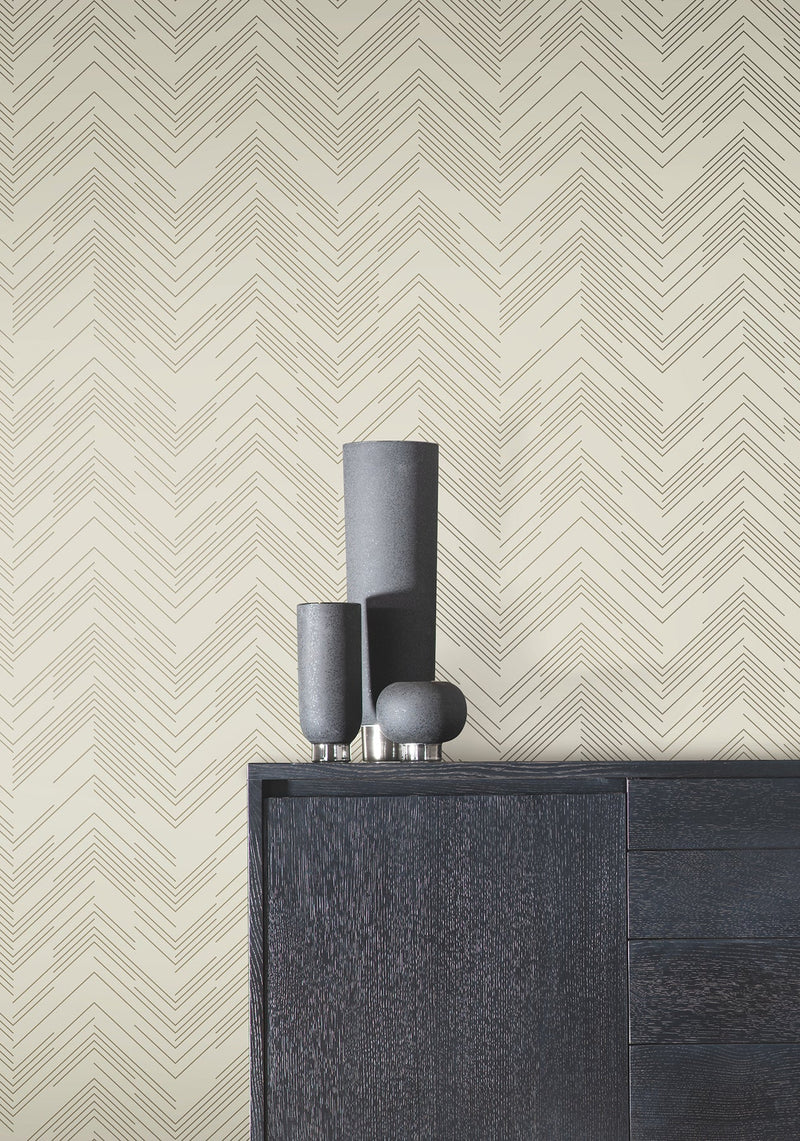 MD7225 Polished Chevron Cream & Gold Modern Metals Wallpaper by York Wallcoverings