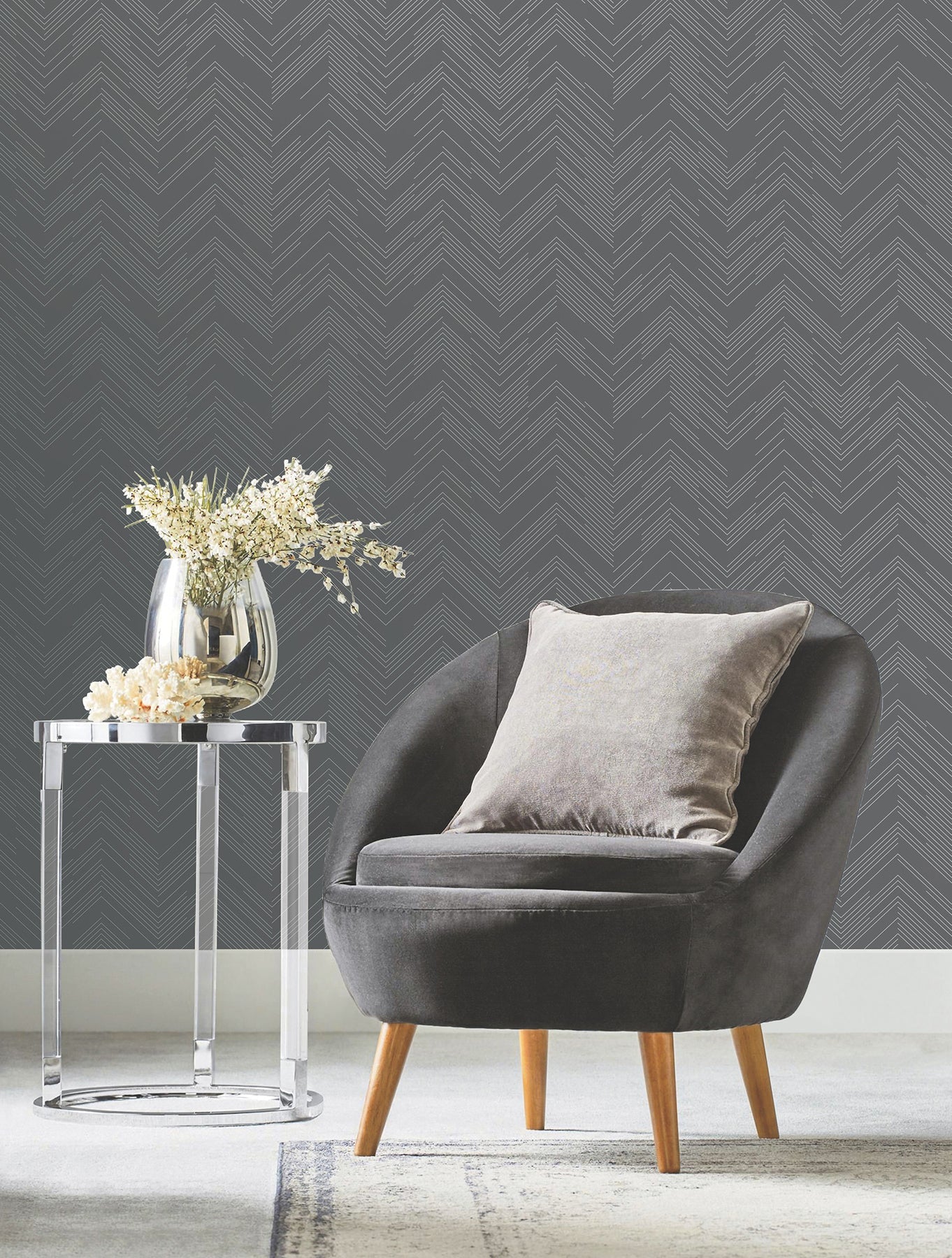 MD7226 Polished Chevron Charcoal & Silver Modern Metals Wallpaper by York Wallcoverings