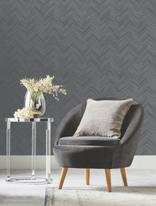 MD7226 Polished Chevron Charcoal & Silver Modern Metals Wallpaper by York Wallcoverings