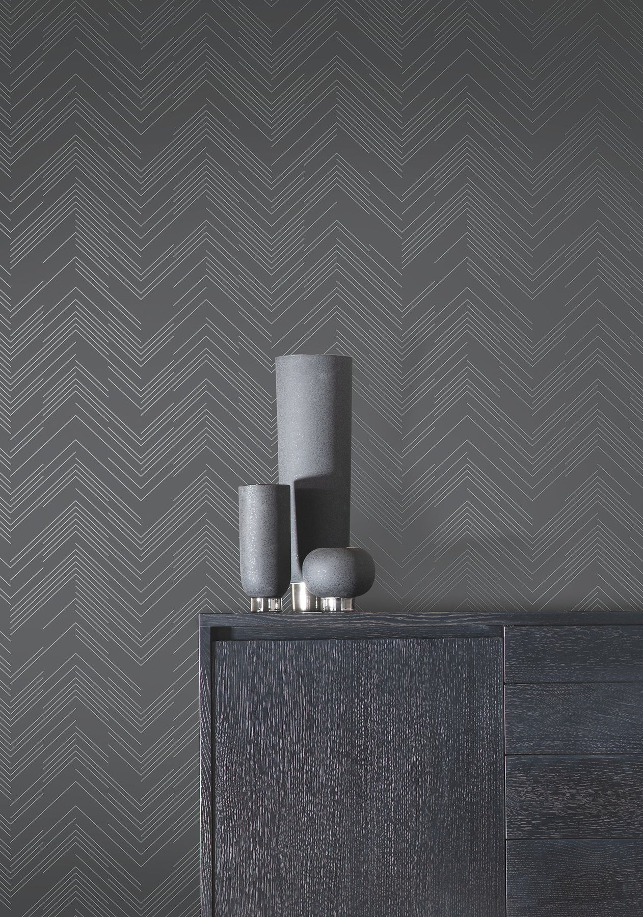 MD7226 Polished Chevron Charcoal & Silver Modern Metals Wallpaper by York Wallcoverings