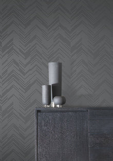 MD7226 Polished Chevron Charcoal & Silver Modern Metals Wallpaper by York Wallcoverings
