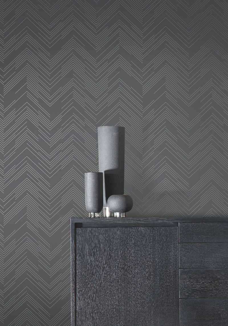 MD7226 Polished Chevron Charcoal & Silver Modern Metals Wallpaper by York Wallcoverings
