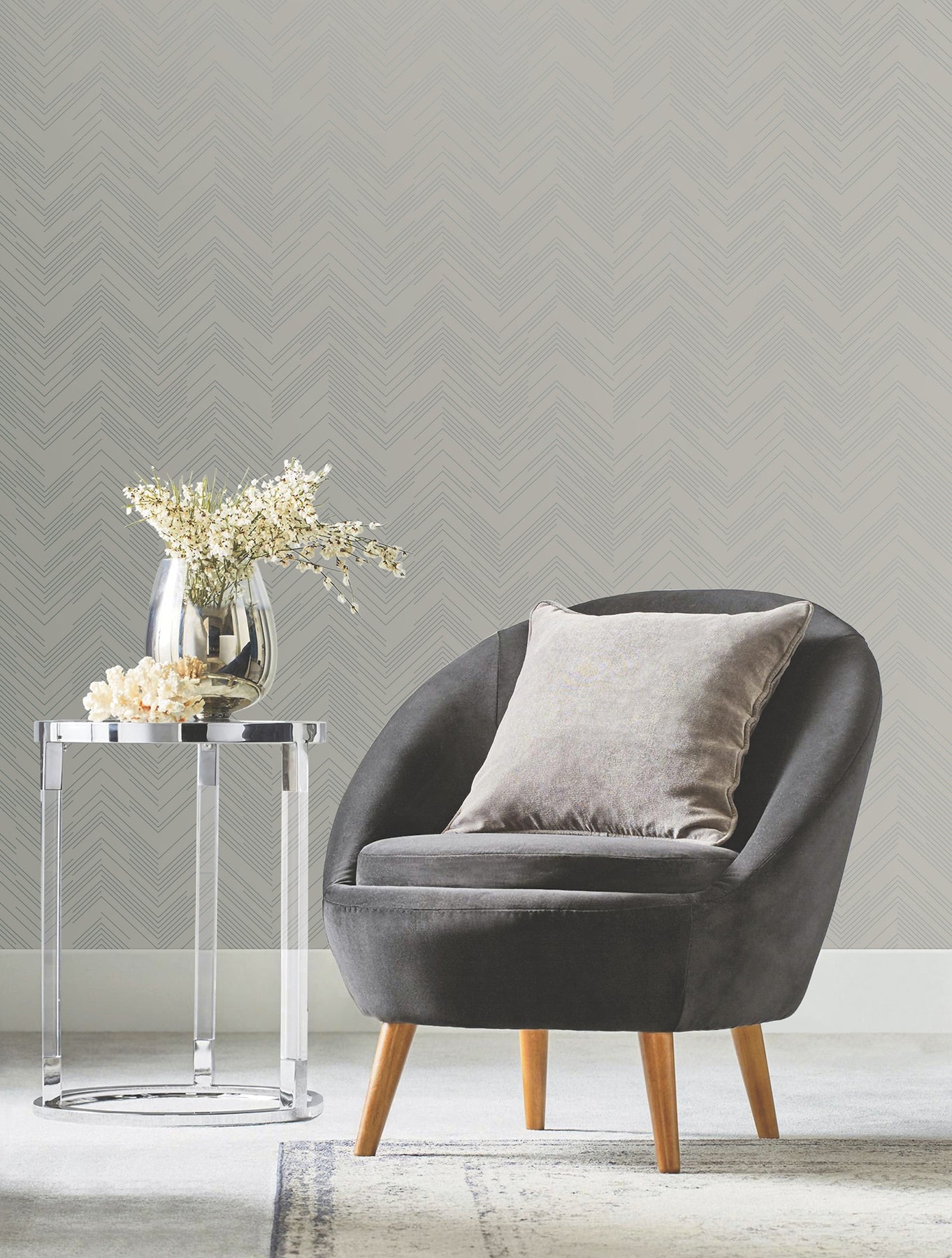 MD7227 Polished Chevron Taupe & Silver Modern Metals Wallpaper by York Wallcoverings