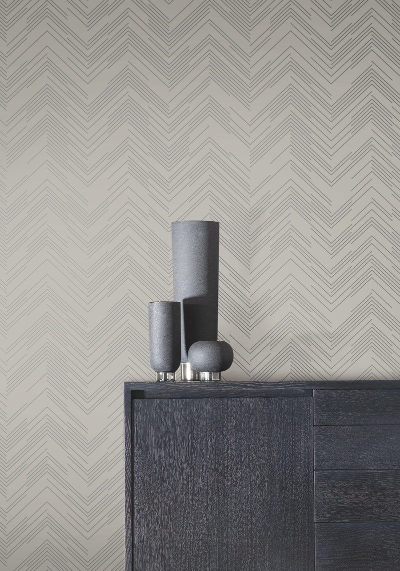 MD7227 Polished Chevron Taupe & Silver Modern Metals Wallpaper by York Wallcoverings