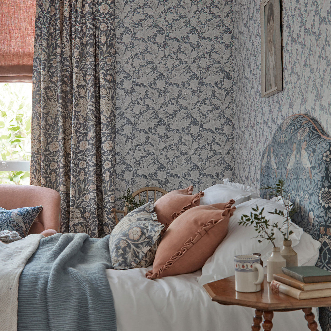 217187 Wallflower Emery Walker's House Woad Blue Wallpaper by Morris & Co