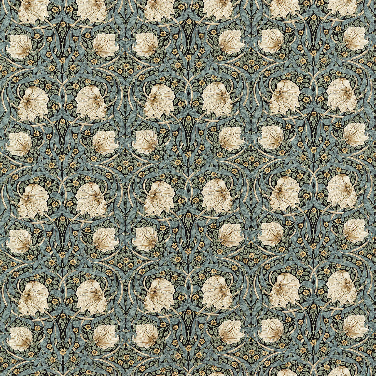 227230 Pimpernel Morris & Friends Ink And Sage Fabric by Morris & Co