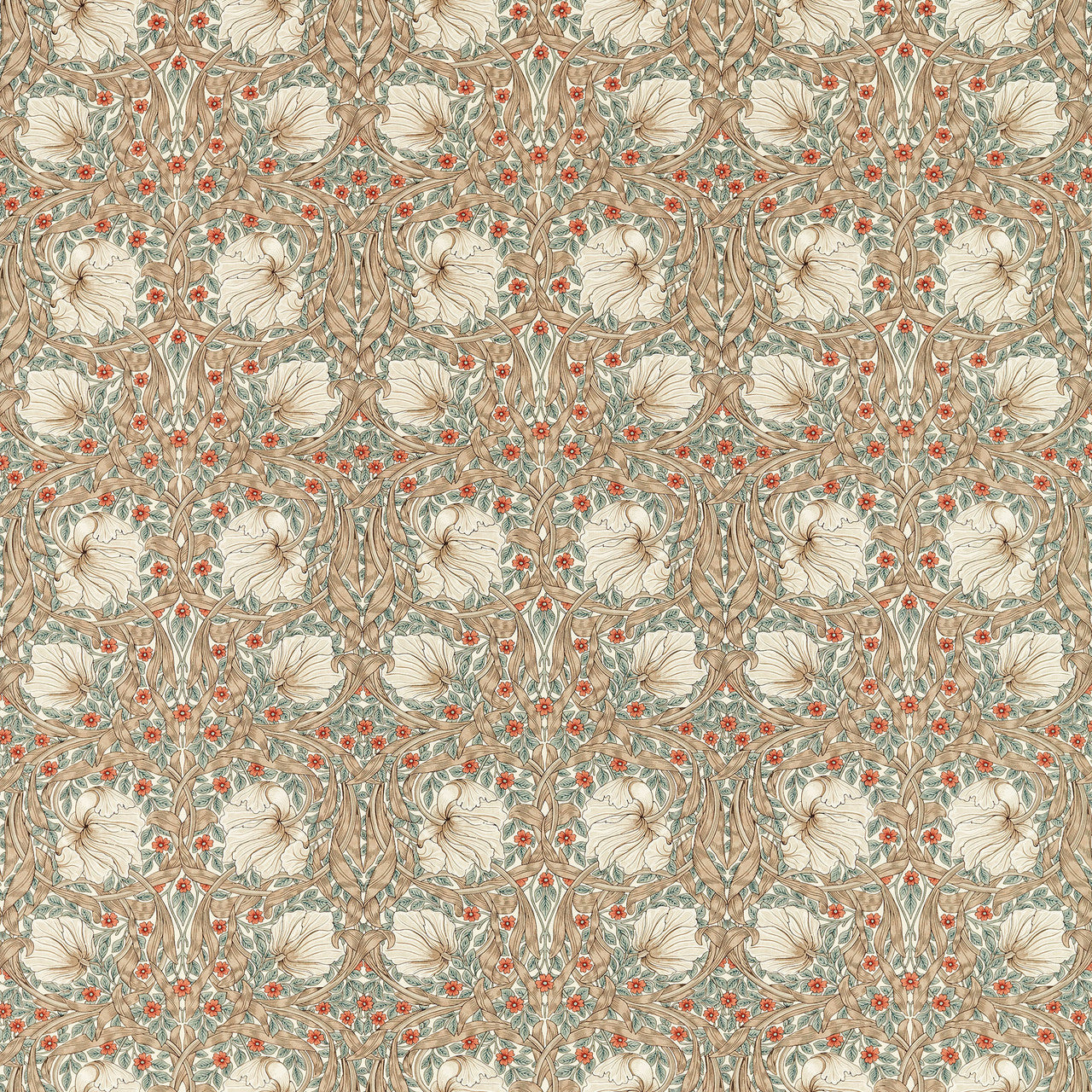 227231 Pimpernel Morris & Friends Linen And Coral Fabric by Morris & Co