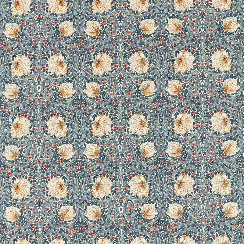 227233 Pimpernel Morris & Friends Woad and Coral Fabric by Morris & Co