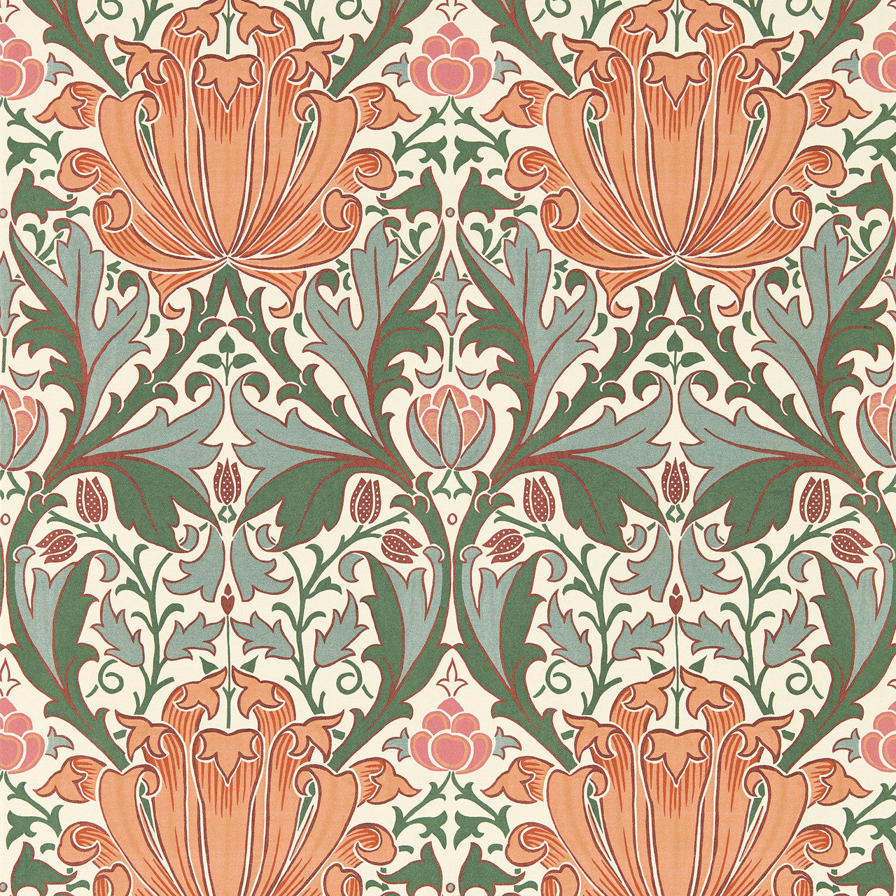 217361 Helena Morris & Friends Peach & Teal Wallpaper by Morris & Co