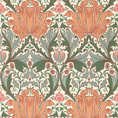 Helena Morris & Friends Peach & Teal Wallpaper by Morris & Co