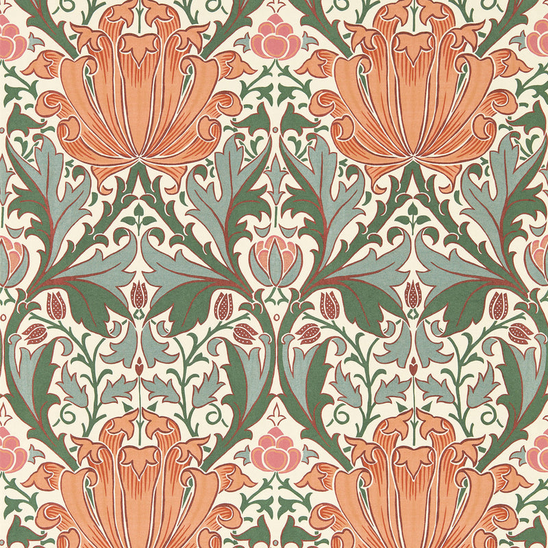 217361 Helena Morris & Friends Peach & Teal Wallpaper by Morris & Co