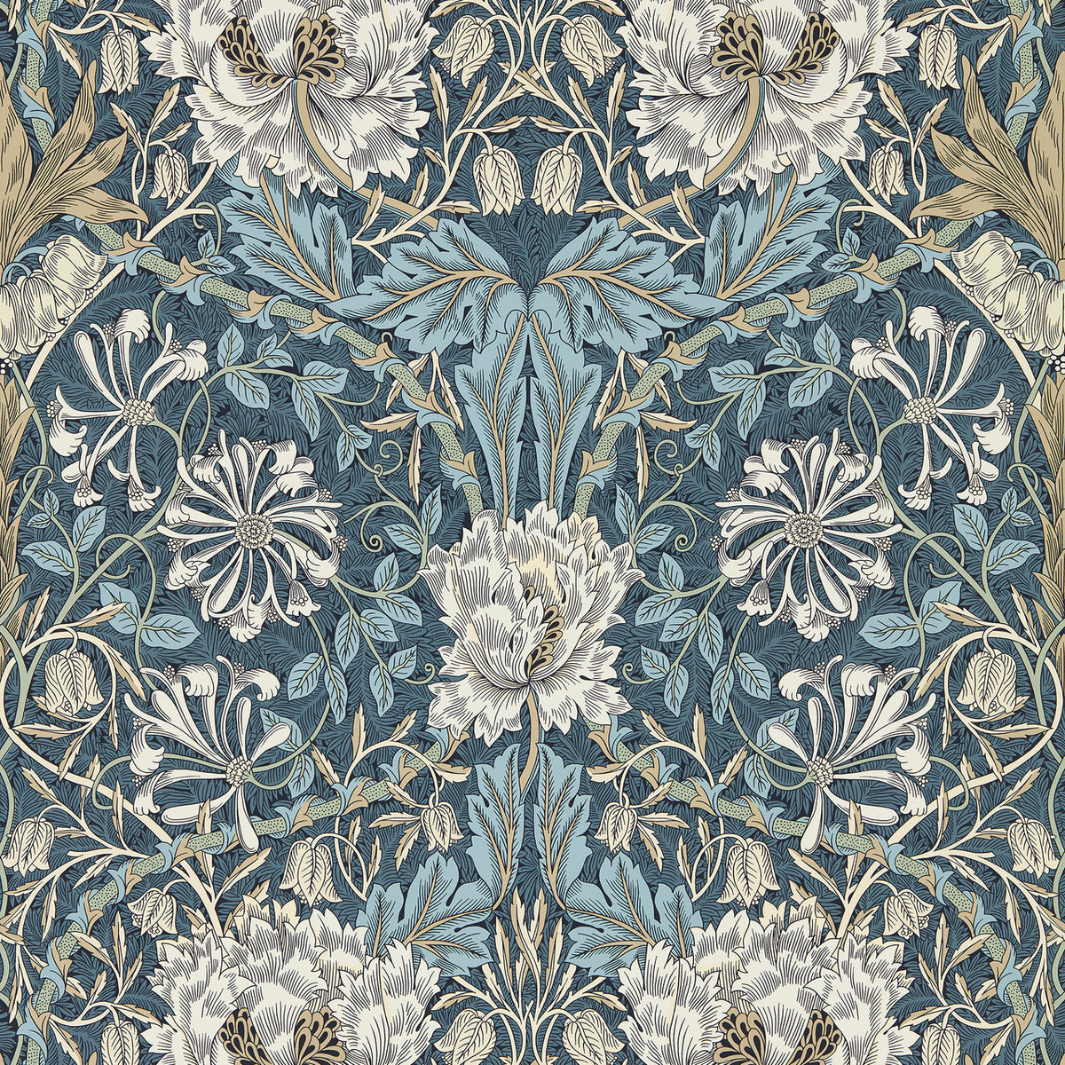 Honeysuckle & Tulip Morris & Friends Woad & Thyme Wallpaper by Morris & Co