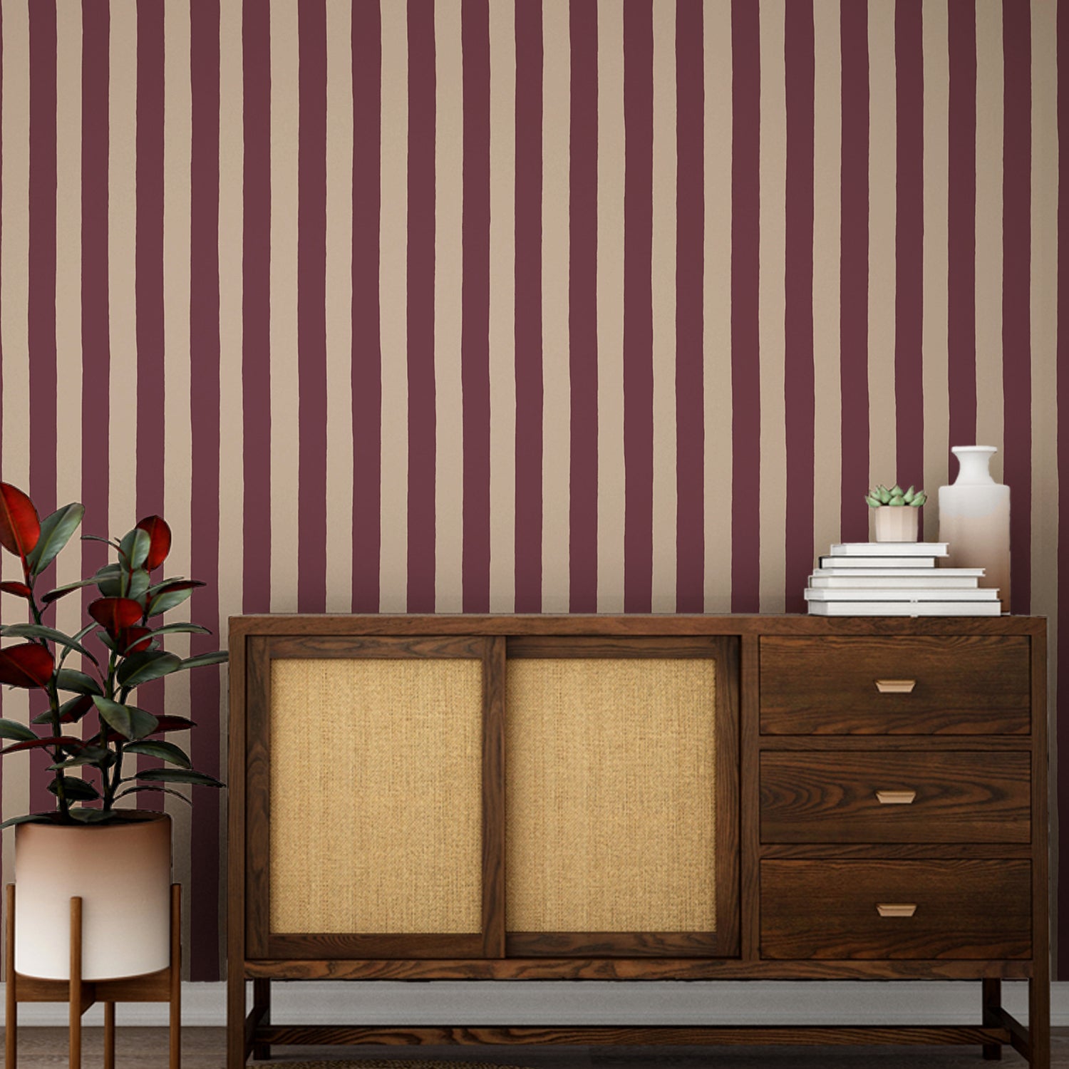 MHP-063-066 Medium Hand Pained Stripe Roll II Wallpaper by Josephine Munsey