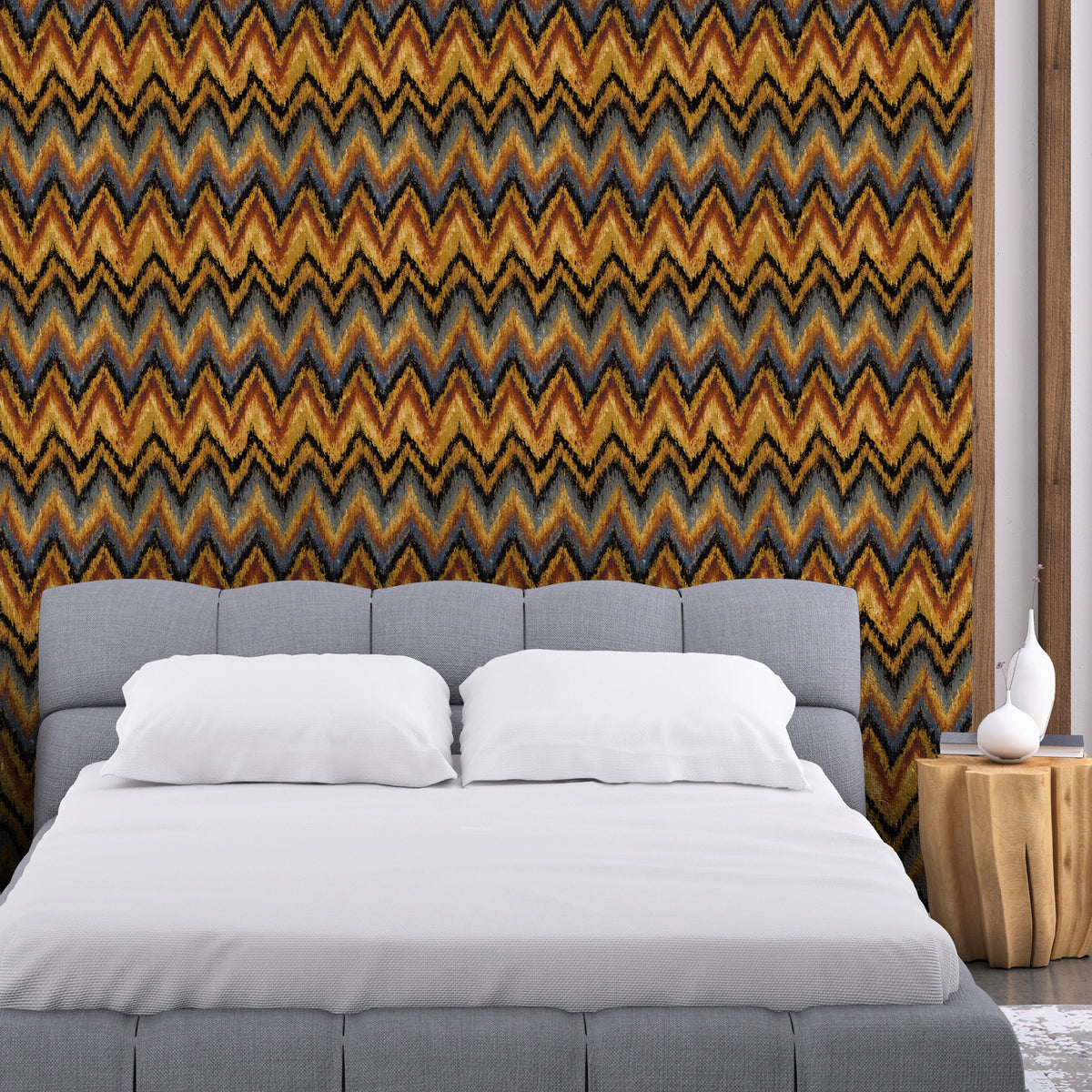 Zanzibar Flame / Blue Contemporary Wallpaper by Mallion & Knowles