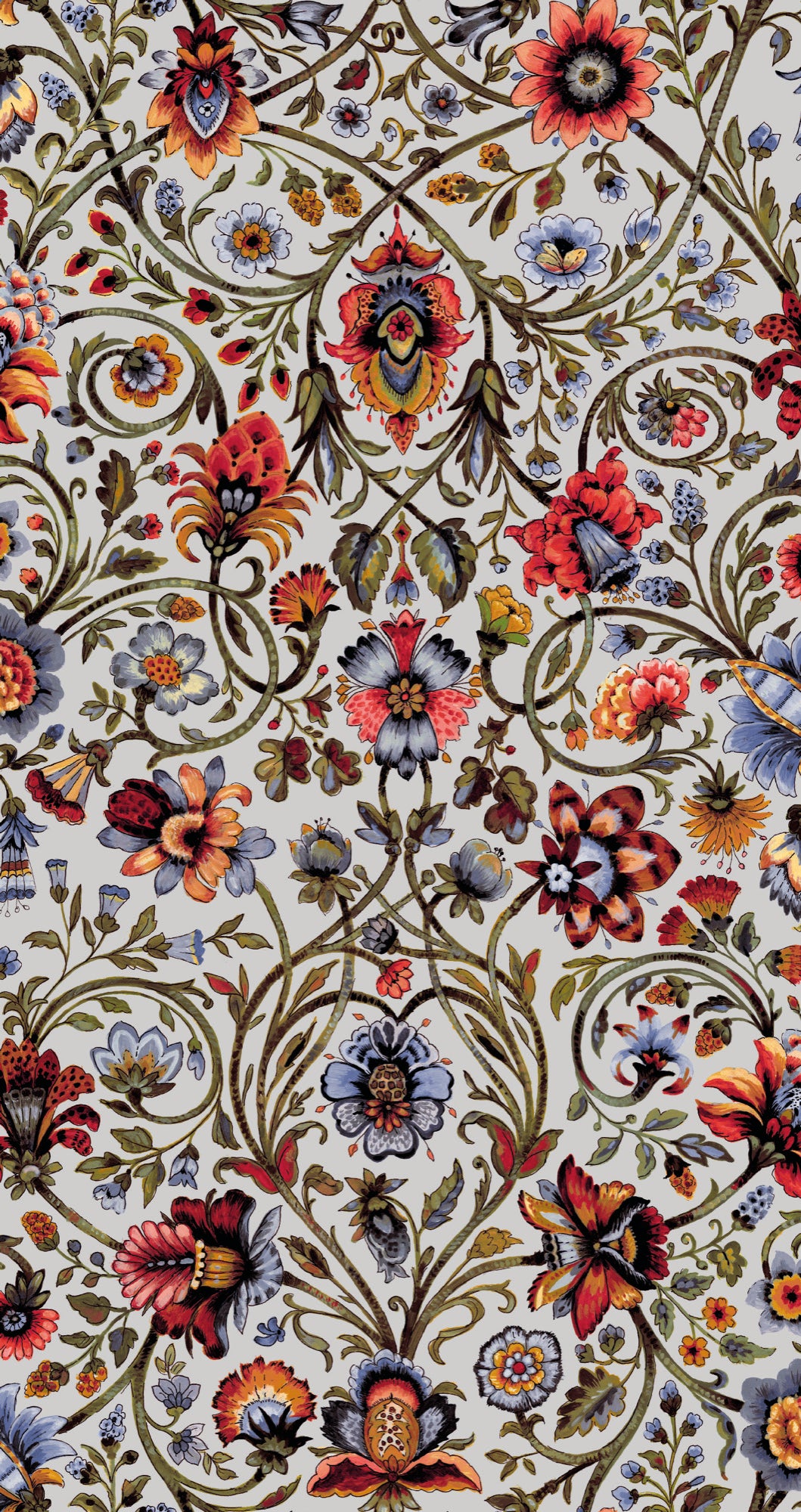 Baroda Scarlet / Grey Traditional Wallpaper by Mallion & Knowles