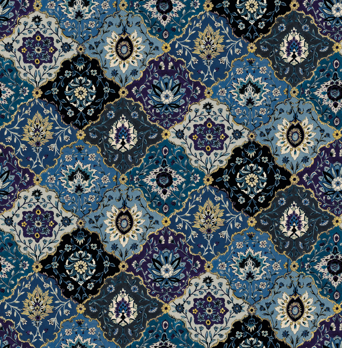 Kashmir Navy / Cobalt Traditional Wallpaper by Mallion & Knowles