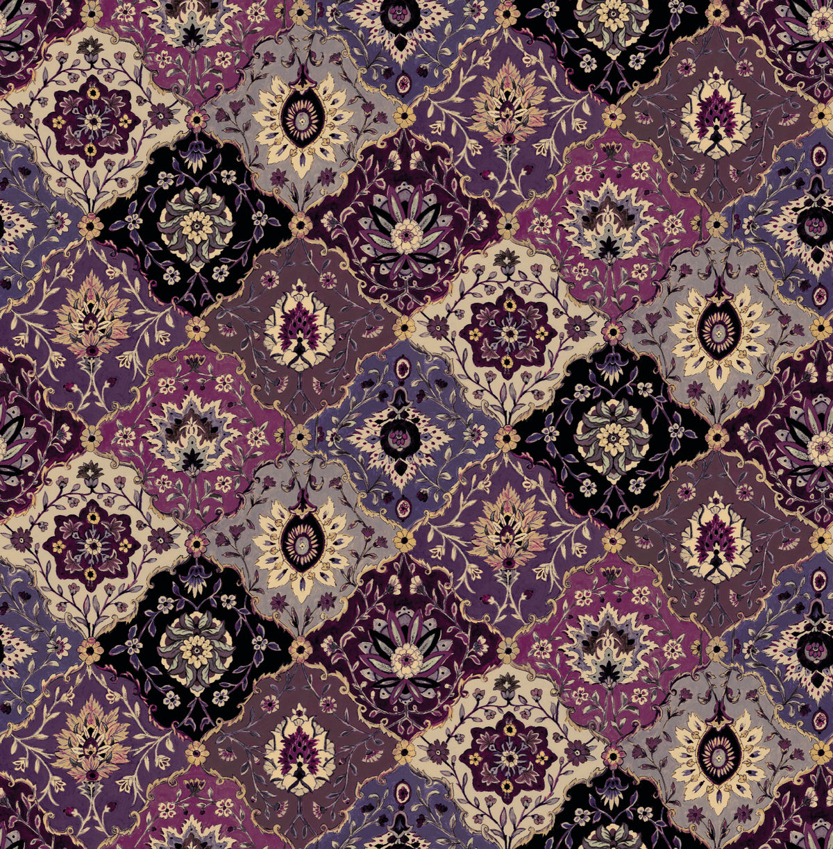 Kashmir Amethyst / Ruby Traditional Wallpaper by Mallion & Knowles