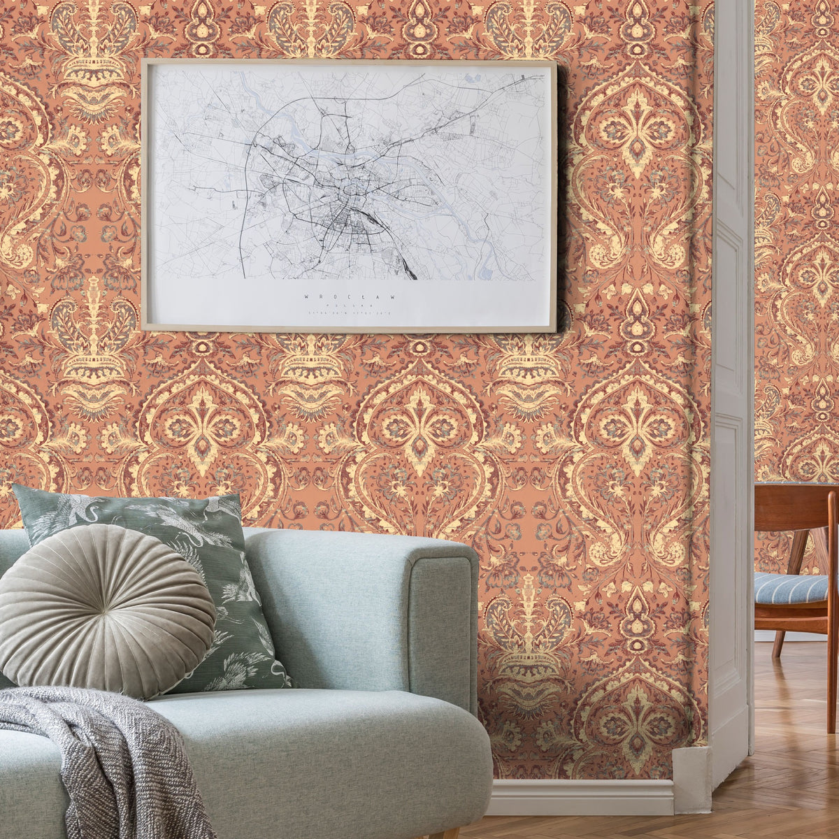 Mayfair Terracotta Traditional Wallpaper by Mallion & Knowles