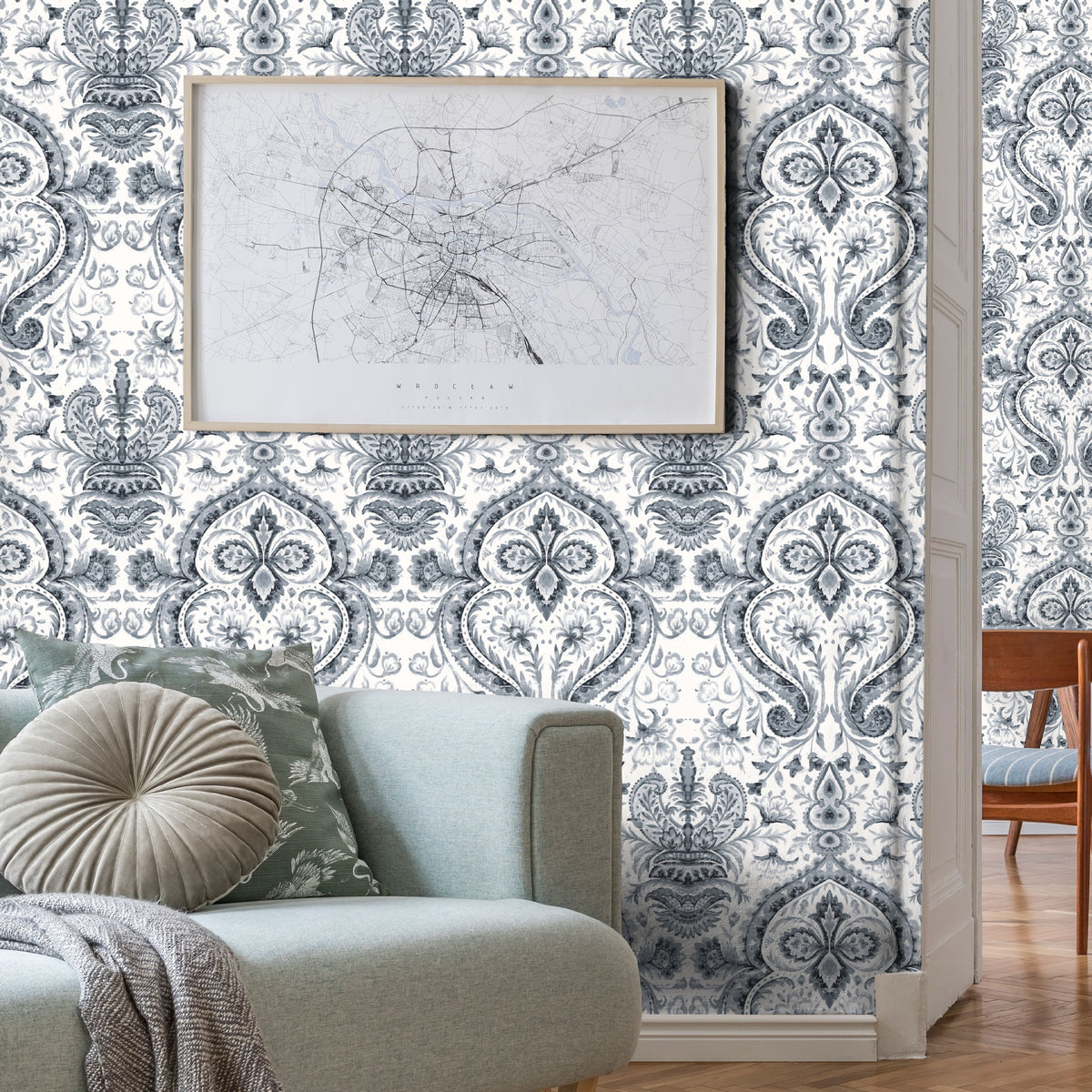 Mayfair Silver Traditional Wallpaper by Mallion & Knowles