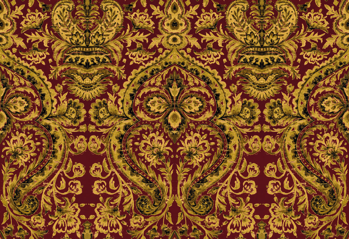 Grosvenor Crimson / Gold Traditional Wallpaper by Mallion & Knowles