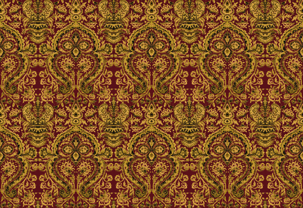 Grosvenor Crimson / Gold Traditional Wallpaper by Mallion & Knowles