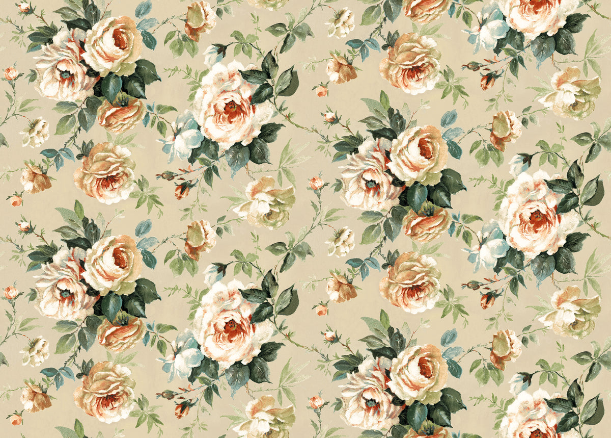 Messina Rustic / Beige Floral Style Wallpaper by Mallion & Knowles