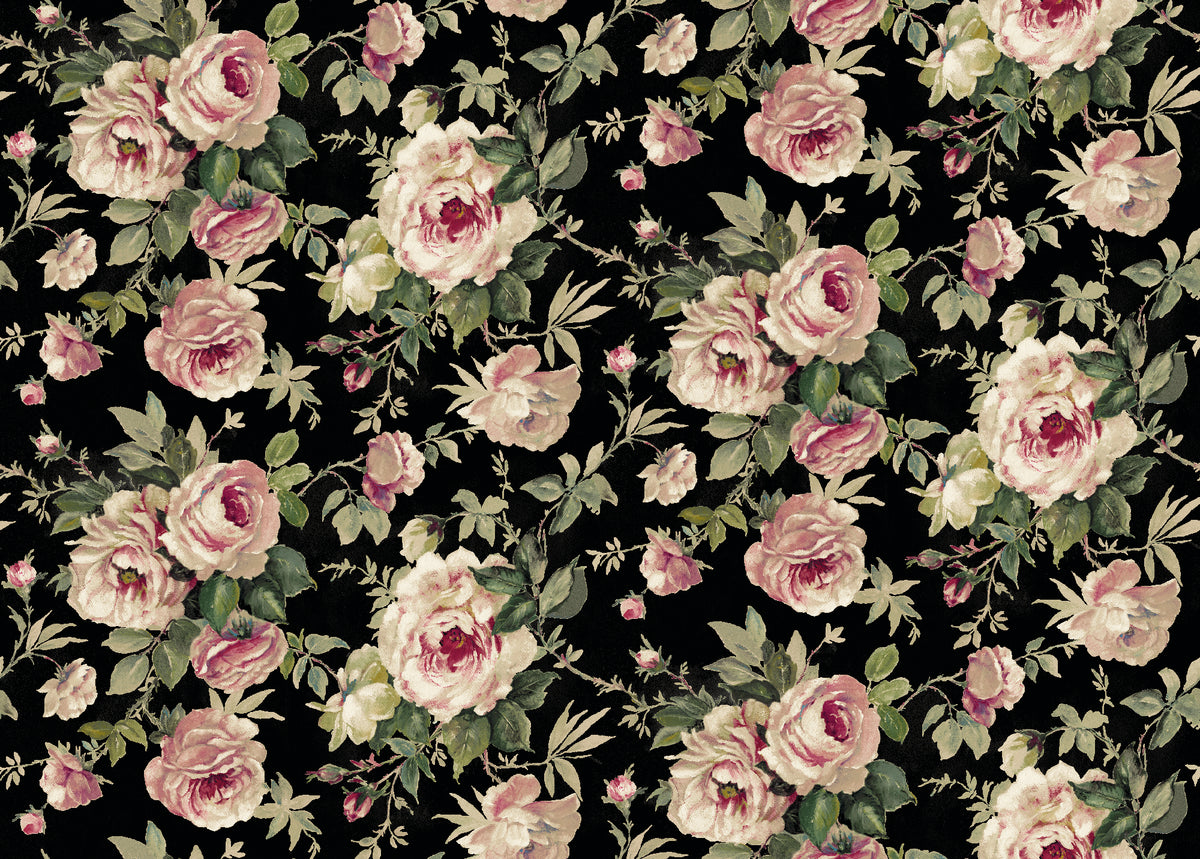 Messina Rose / Black Floral Style Wallpaper by Mallion & Knowles