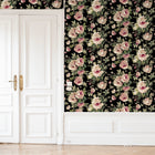 Messina Rose / Black Floral Style Wallpaper by Mallion & Knowles