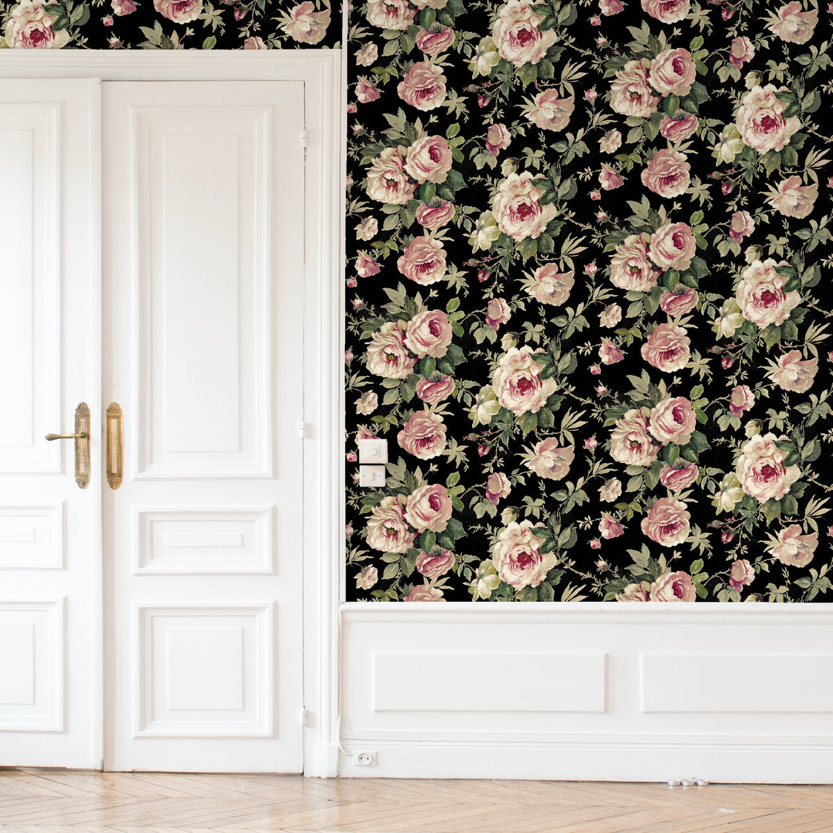 Messina Rose / Black Floral Style Wallpaper by Mallion & Knowles