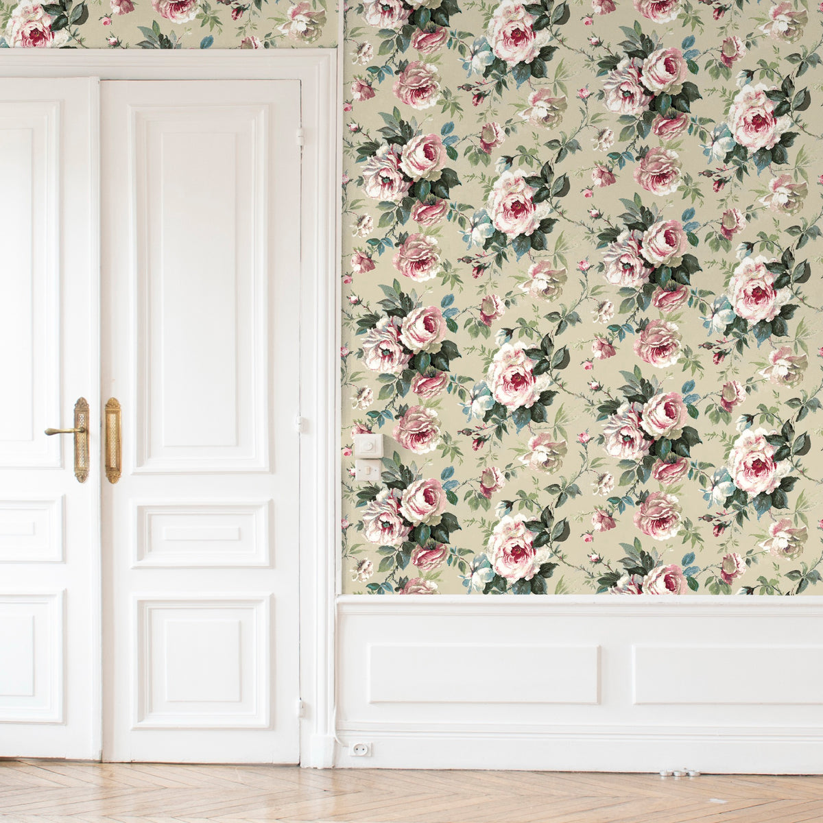 Messina Rose / Beige Floral Style Wallpaper by Mallion & Knowles