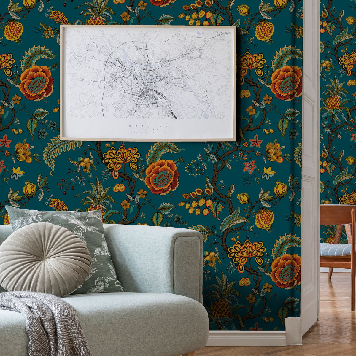 Pompadour Teal Traditional Wallpaper by Mallion & Knowles
