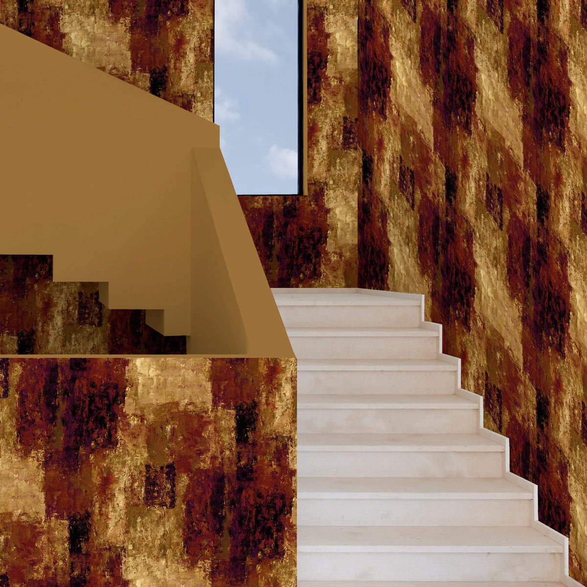 Patina Crimson / Gold Contemporary Wallpaper by Mallion & Knowles