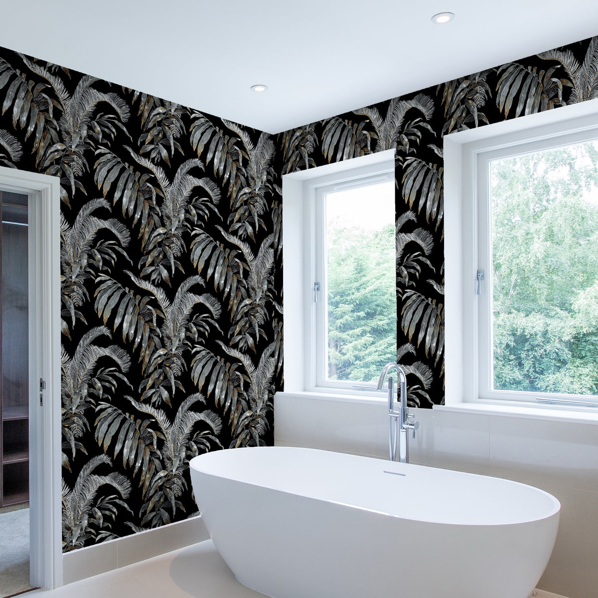 Pavillion Charcoal Floral Style Wallpaper by Mallion & Knowles