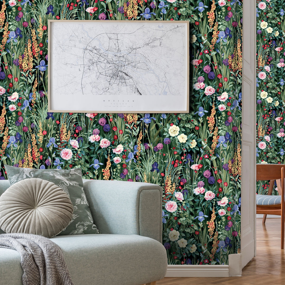 Chelsea Sage Floral Style Wallpaper by Mallion & Knowles
