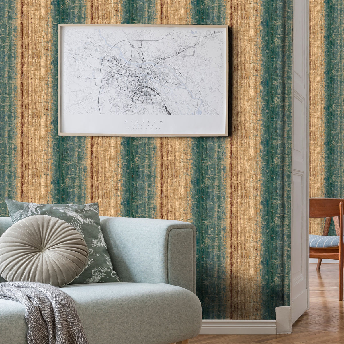 Topaz Sand / Jade Contemporary Wallpaper by Mallion & Knowles
