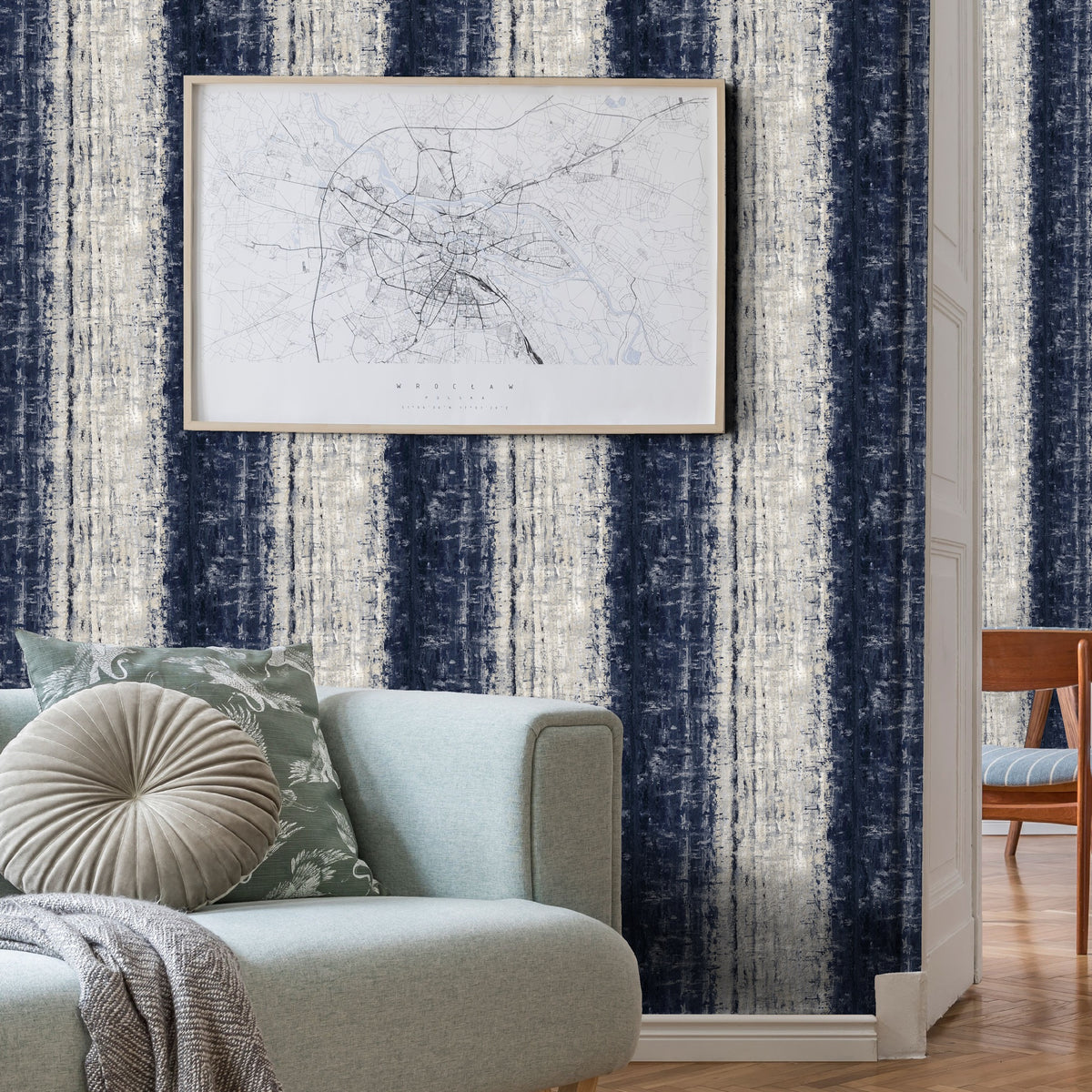 Topaz Denim / Stone Contemporary Wallpaper by Mallion & Knowles