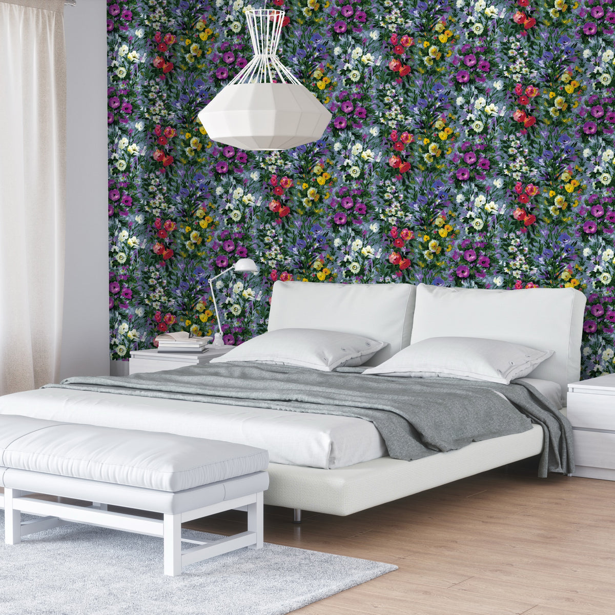 Gem Chintz / Grey Floral Style Wallpaper by Mallion & Knowles