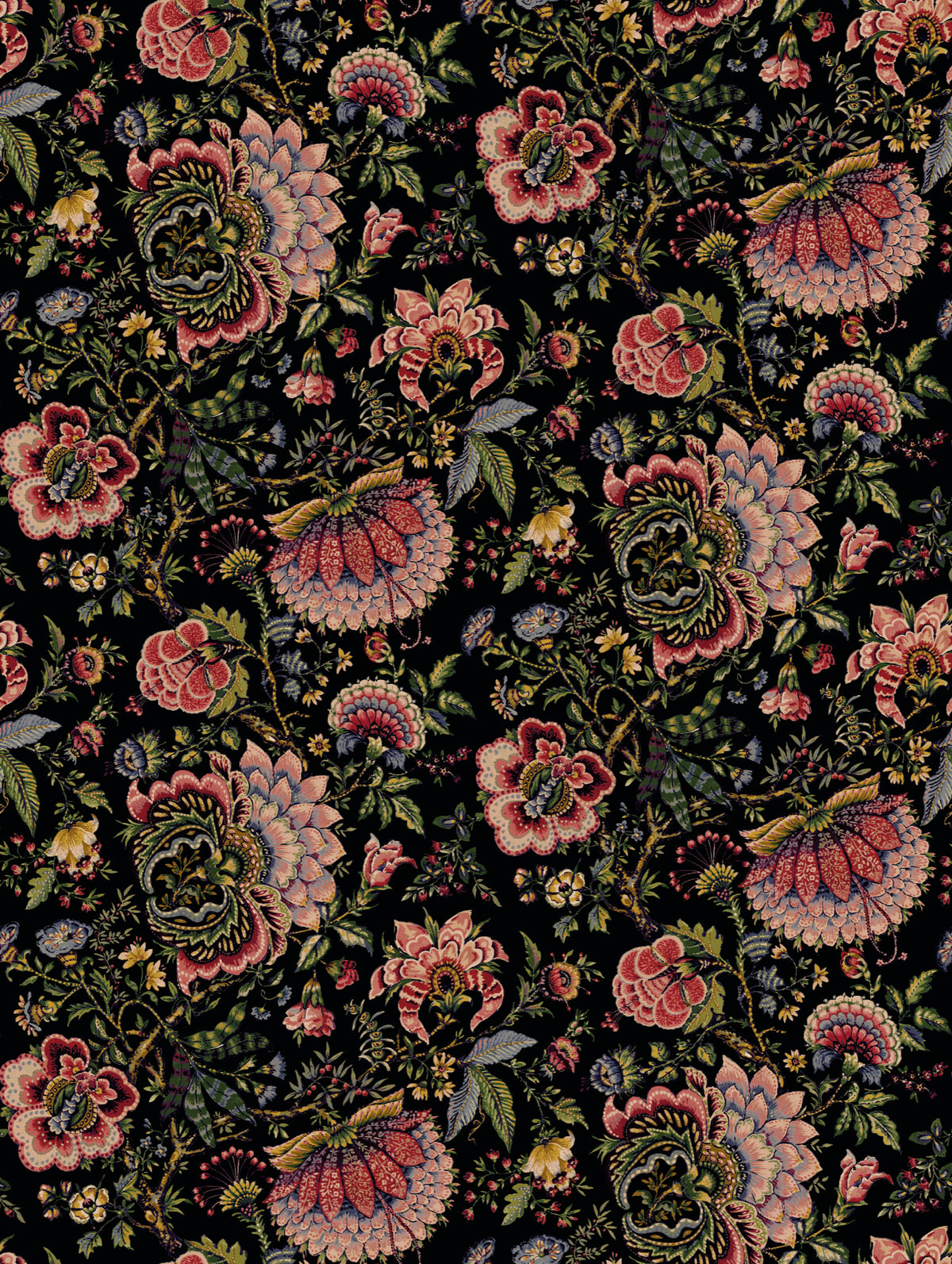 Amritsar Rose / Jet Traditional Wallpaper by Mallion & Knowles