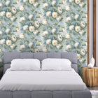 Peony Cream / Jade Floral Style Wallpaper by Mallion & Knowles