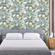 Peony Cream / Jade Floral Style Wallpaper by Mallion & Knowles