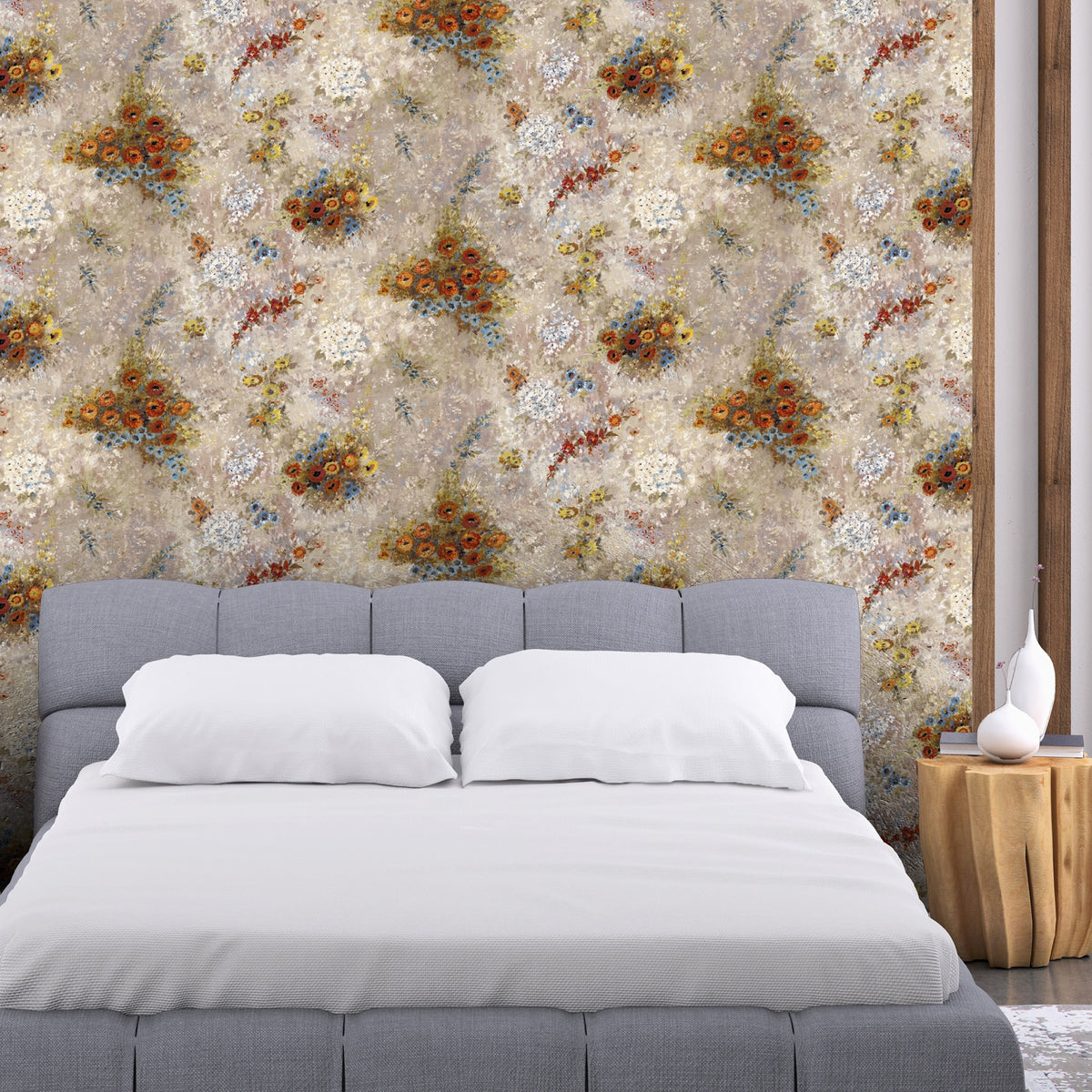 April Bronze / Stone Floral Style Wallpaper by Mallion & Knowles
