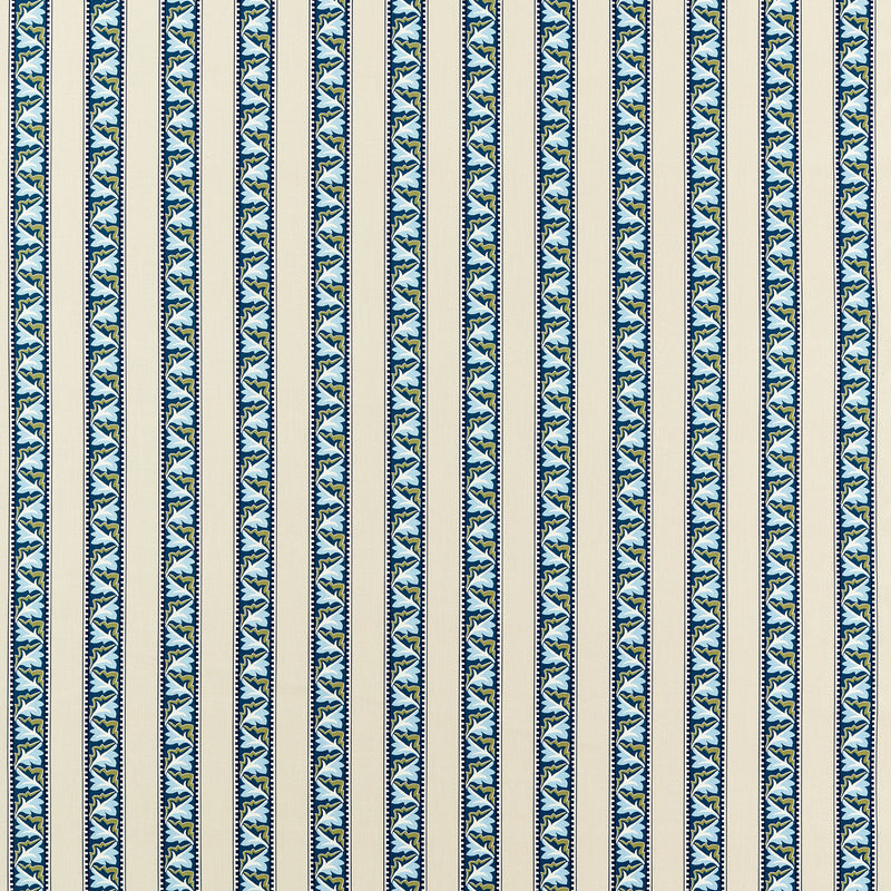 227247 Red Car Stripe Little Book of Morris Indigo & Linen Fabric by Morris & Co