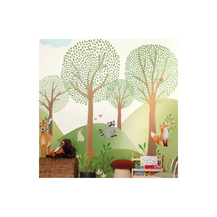 MNM105873020 Decor Pre Encolle Animaux De La Foret Les Mini Mondes Wallpaper by Caselio