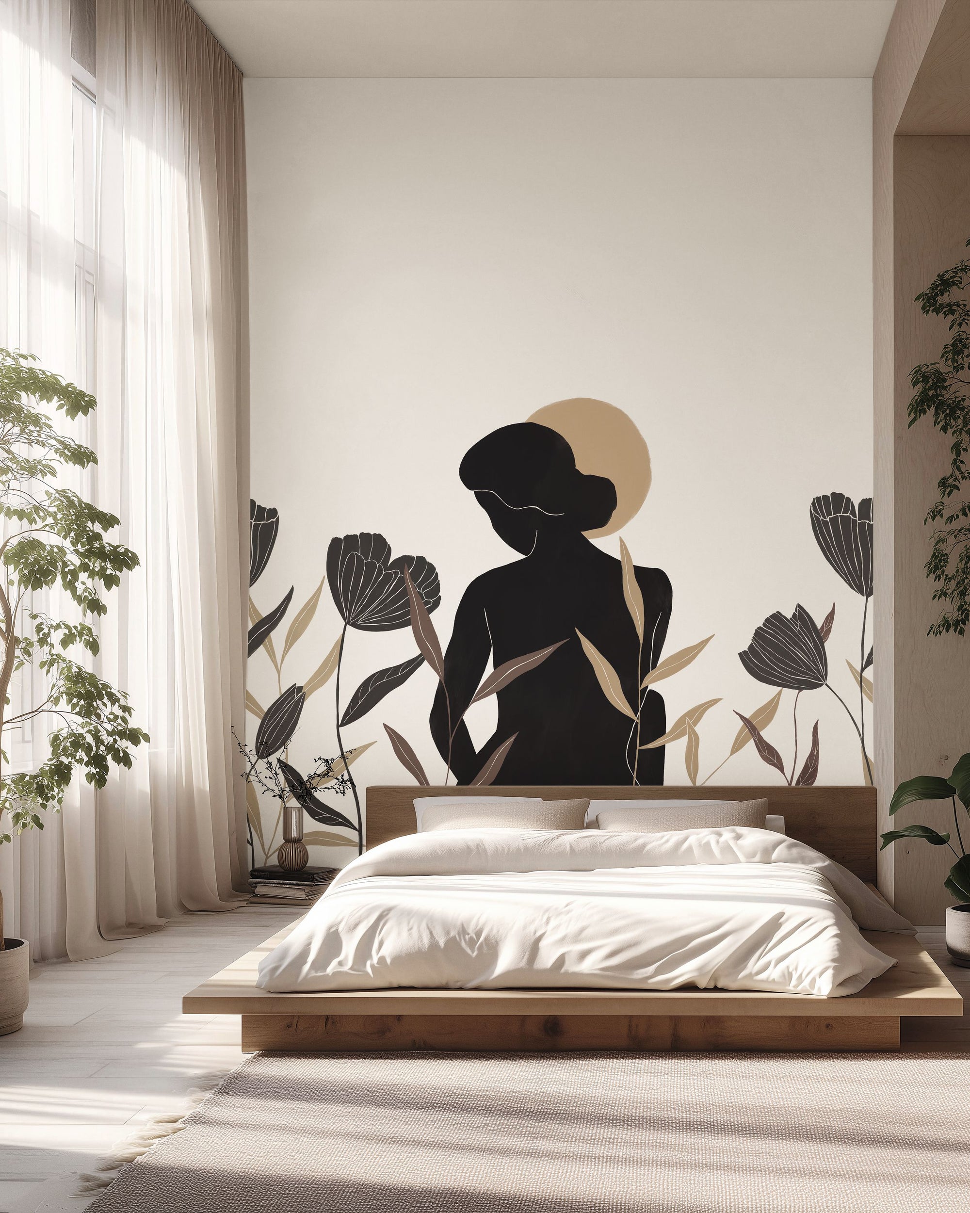 Moon Woman Noir Et Blanc Moonlight 3 Mural by Caselio