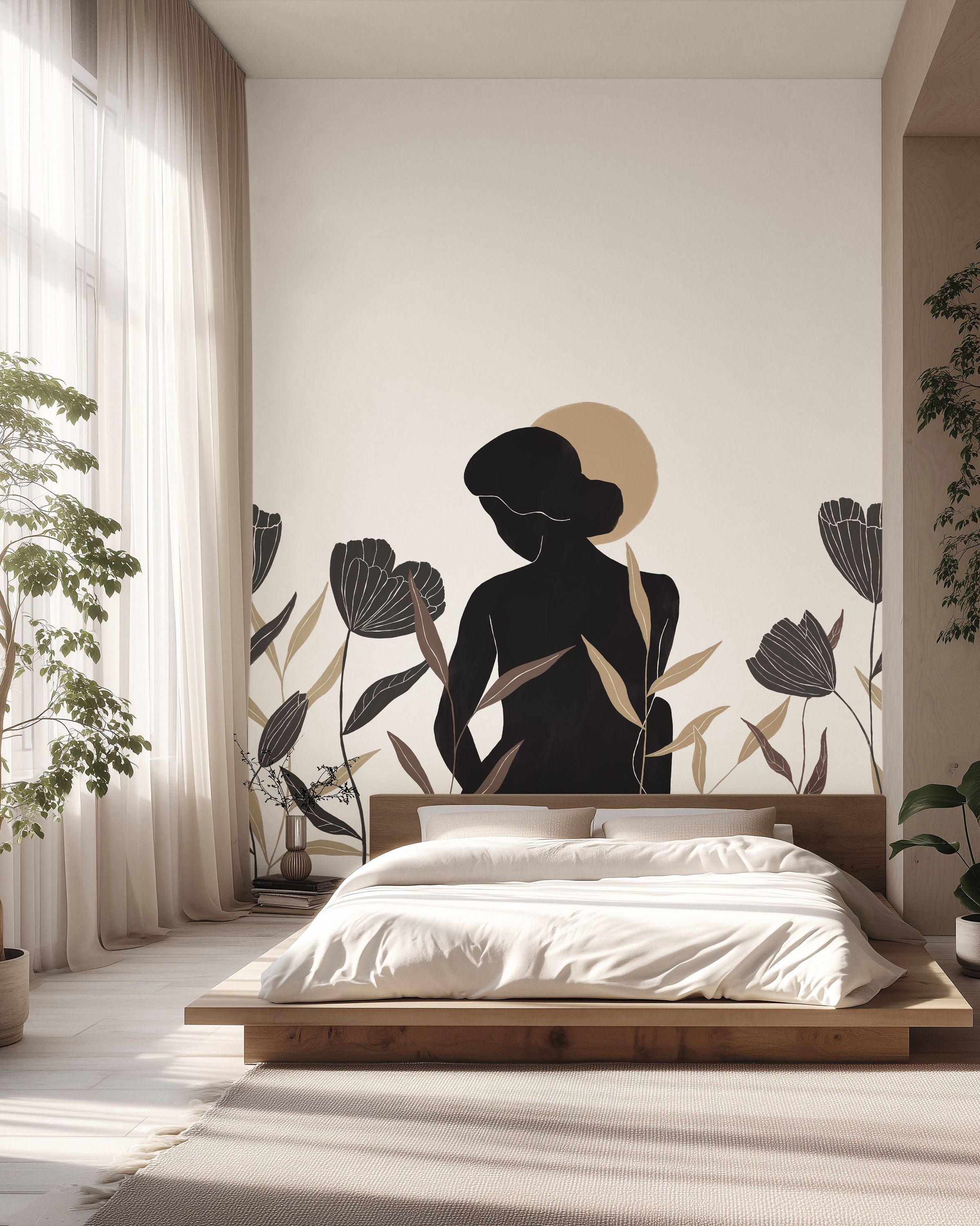 Moon Woman Noir Et Blanc Moonlight 3 Mural by Caselio