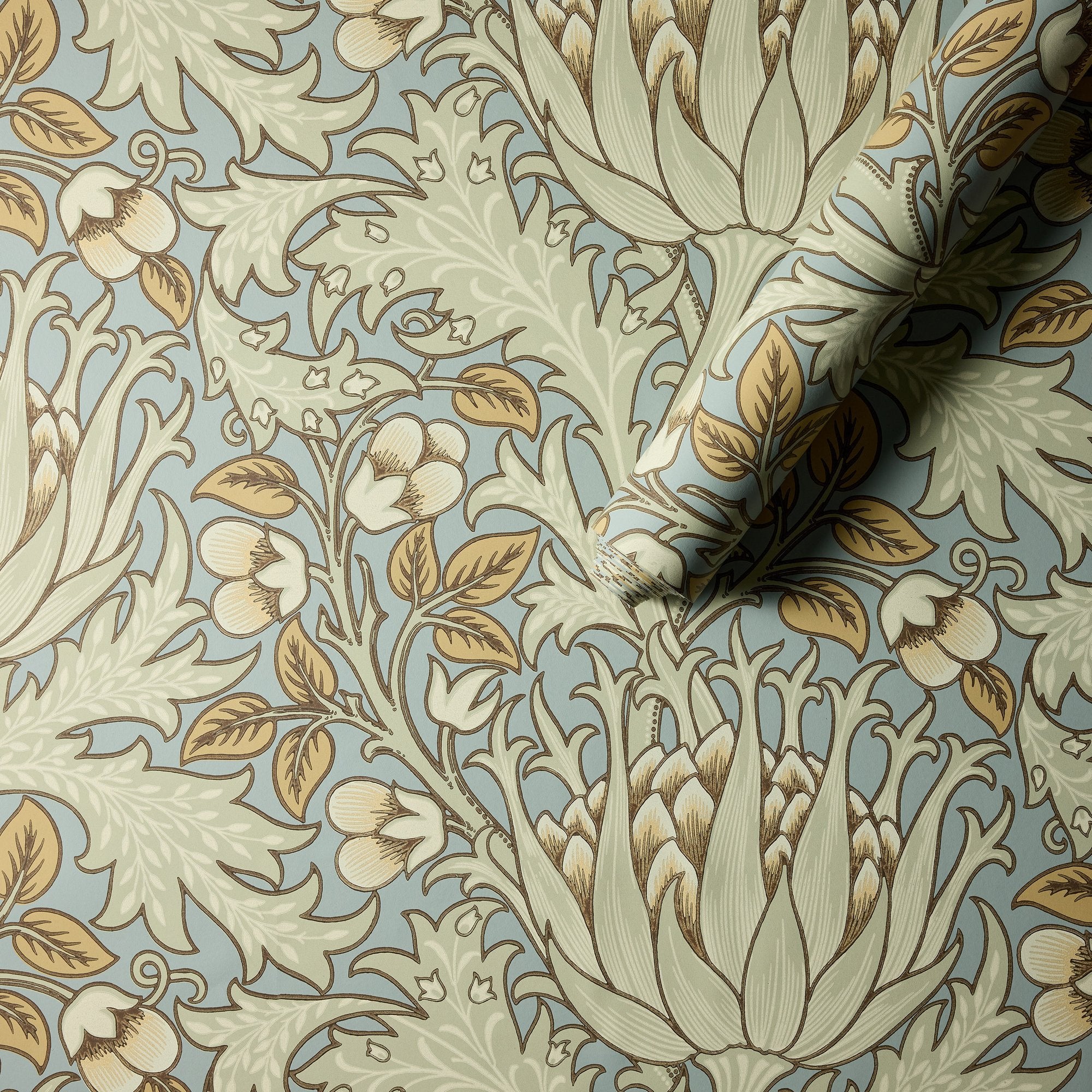MOW0164-01 Artichoke Teal / Sage Colours of Morris Wallpaper by Morris & Co