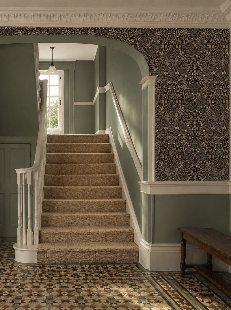 MOW0165-01 Blackthorn Charcoal Colours of Morris Wallpaper by Morris & Co