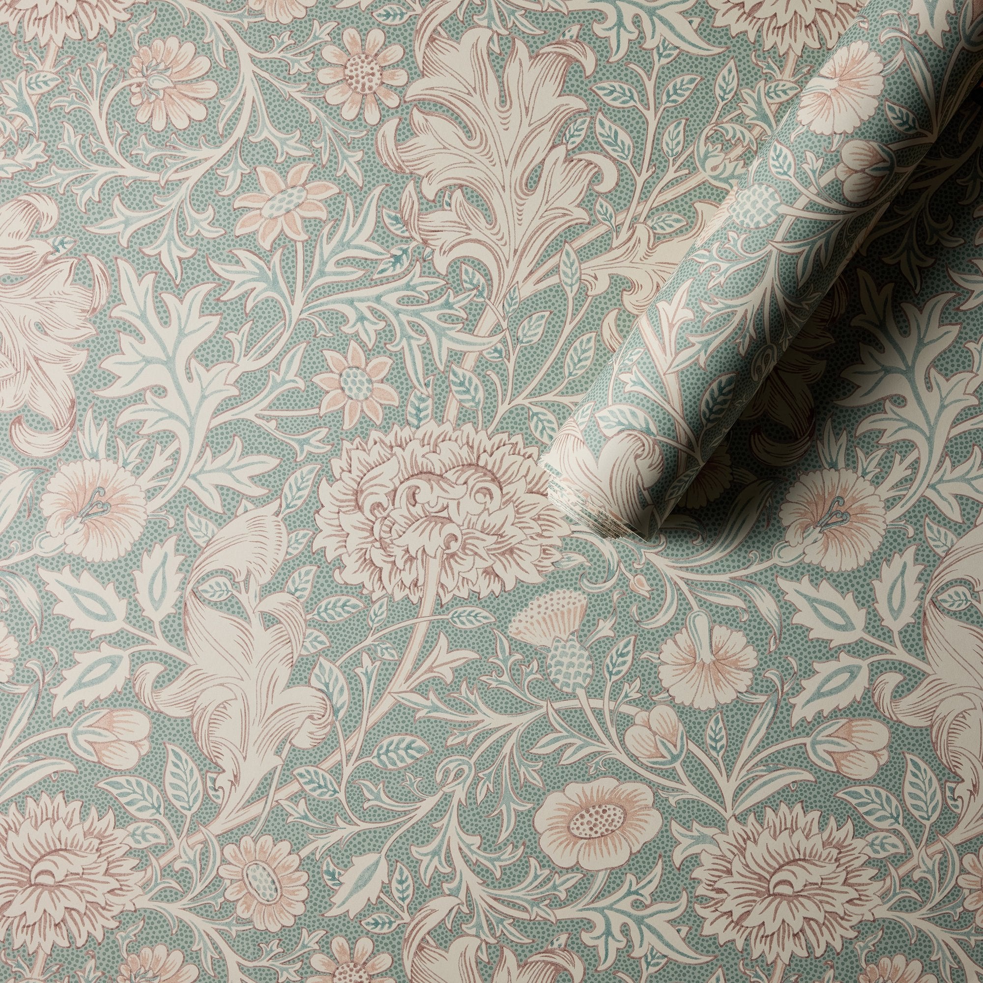 MOW0166-02 Double Bough Light Teal Colours of Morris Wallpaper by Morris & Co
