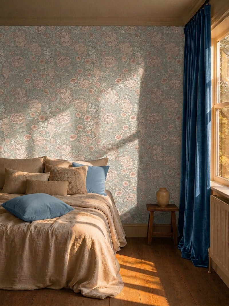 MOW0166-02 Double Bough Light Teal Colours of Morris Wallpaper by Morris & Co
