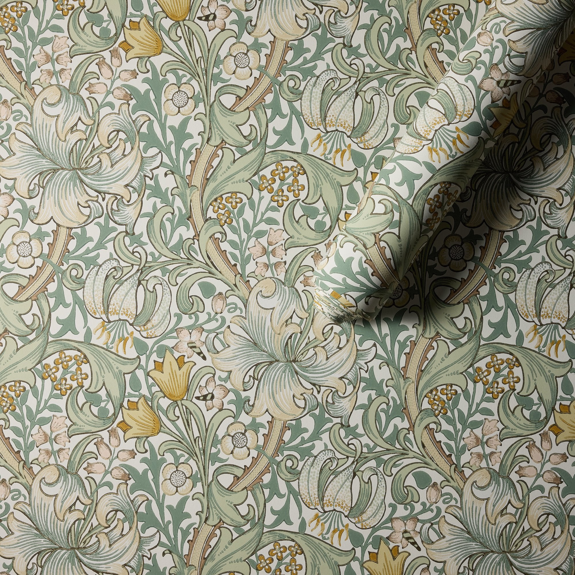 MOW0168-02 Golden Lily Sage Colours of Morris Wallpaper by Morris & Co